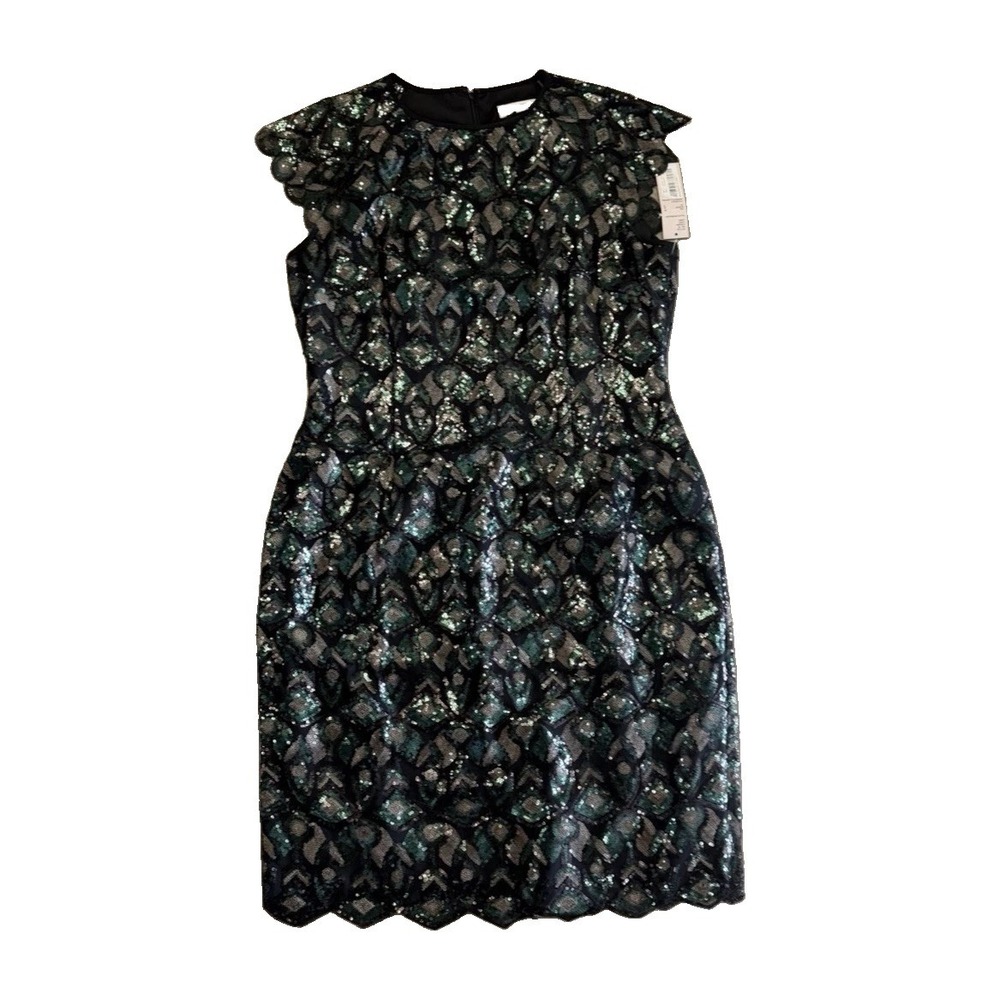 Katherine Kelly Gwen Sequin Sheath Dress 14 Green Black Cocktail Party NWT